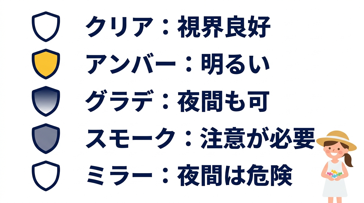 ボンボンシールドのカラーと夜間の視認性を比較