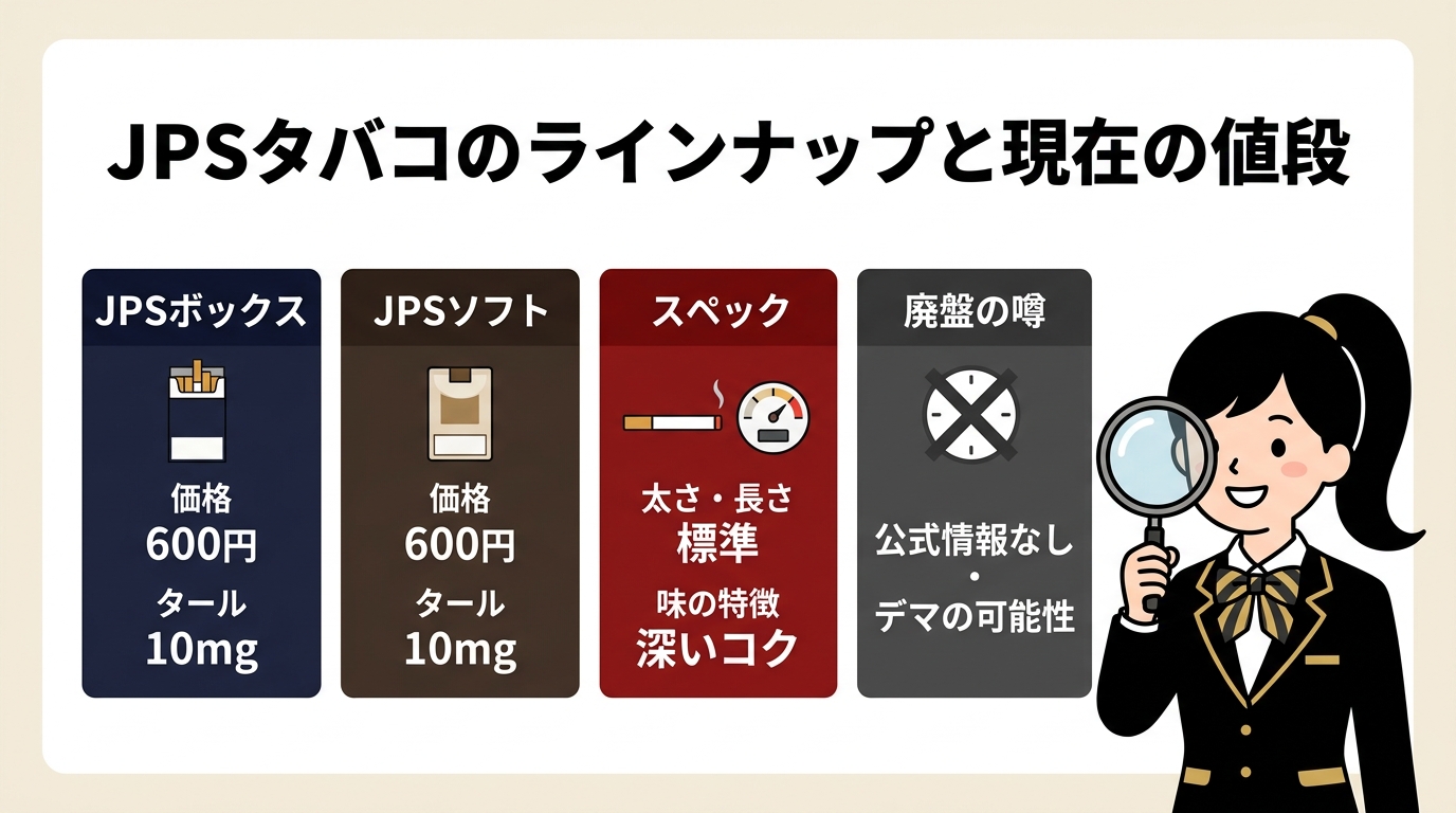 JPSタバコのラインナップと現在の値段
